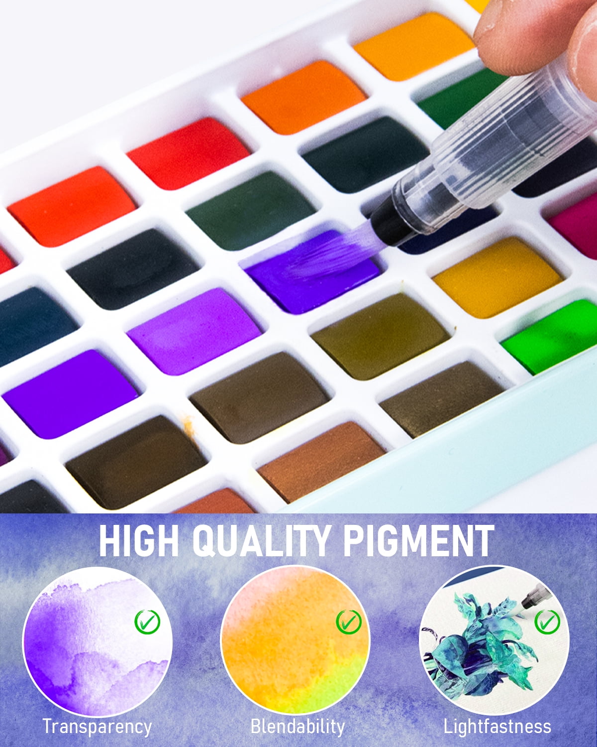 Nicpro 5" x 2" x 10" Metallic and Fluorescent Watercolor Art Supplies Kit