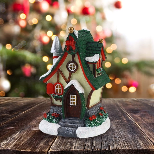 Casa iluminada navideña BLESIY decoraciones de escritorio en miniatura iluminadas por Navidad Estilo B