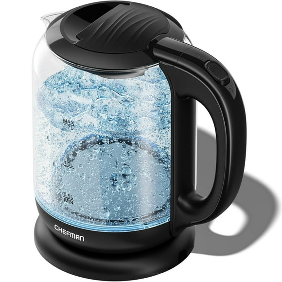 Chefman 1.7 Liter Electric Glass Tea Kettle with One Touch Easy Operation - Black, New