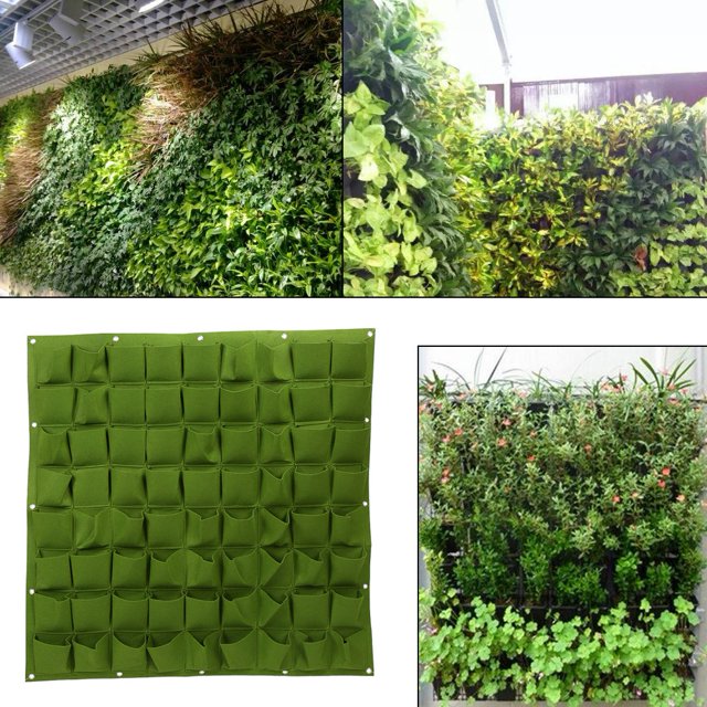 Macetero de Fieltro para Colgar Flores Verticales de Pared Con 72 Bolsillos, Maceteros eficientos que ahorran espacio, adecuados para interiores y exteriores, color negro