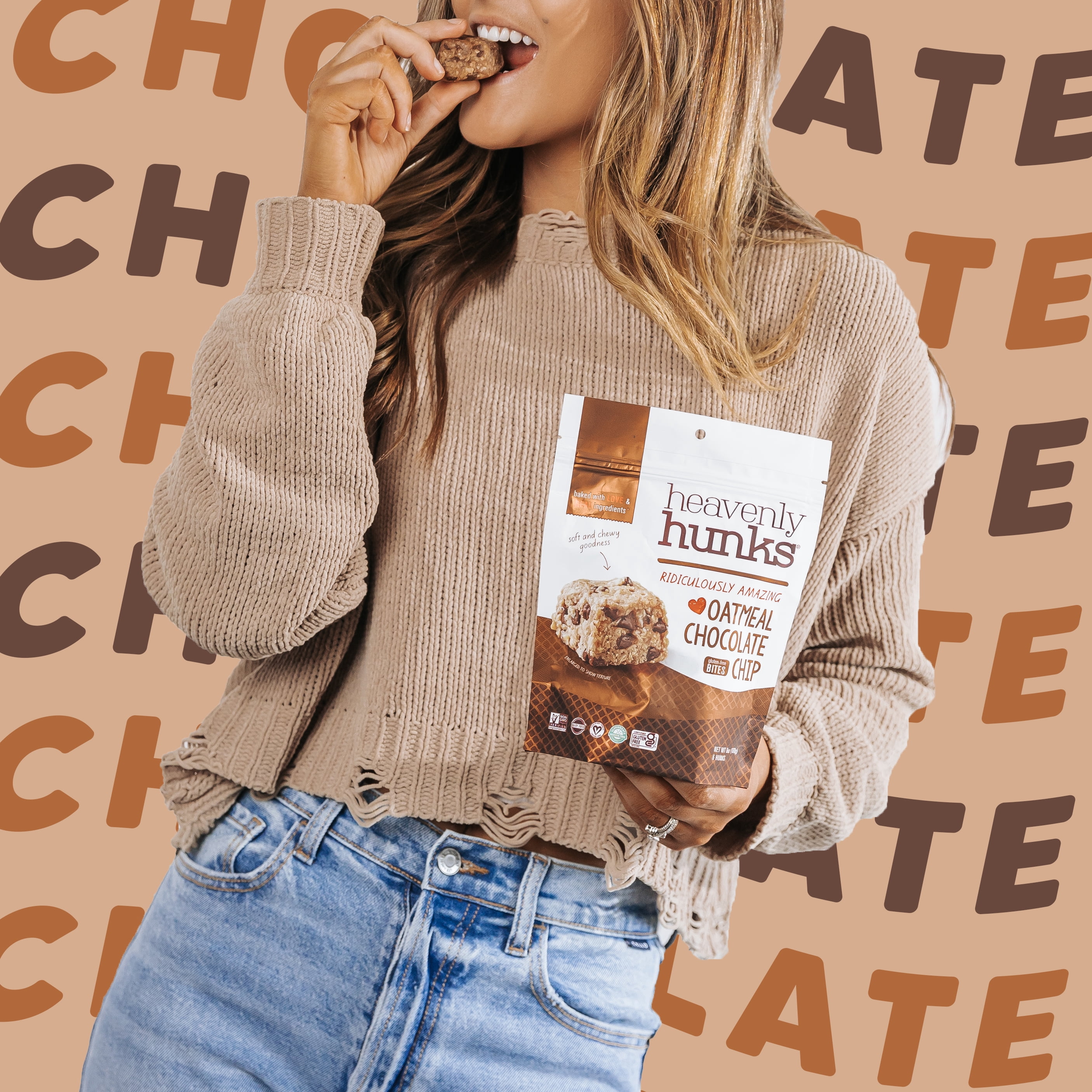(6 pack) E & C's Snacks Heavenly Hunks, Gluten-Free, Vegan Baked Oatmeal Chocolate Chip Cookie, 6 oz, 6 Count