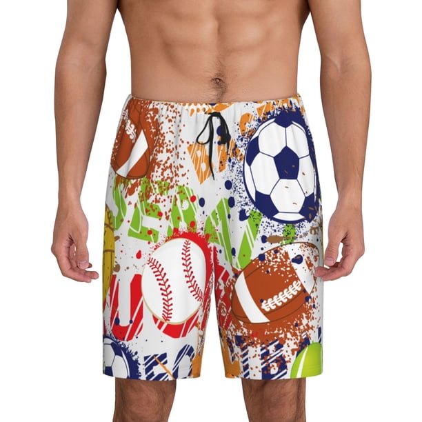 Fotbe Balls Pantalones Cortos de Pijama para Hombre, Ropa de Dormir, Pantalones de Pijama Cortos para Hombre-Large
