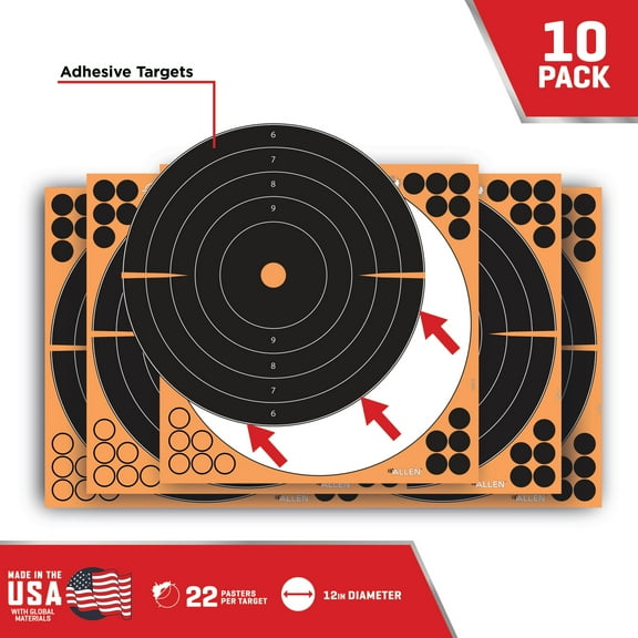 EZ Aim Splash® Reactive Adhesive Paper Shooting Targets, Bullseye, 12" Square, 10-Pack, Black/Orange