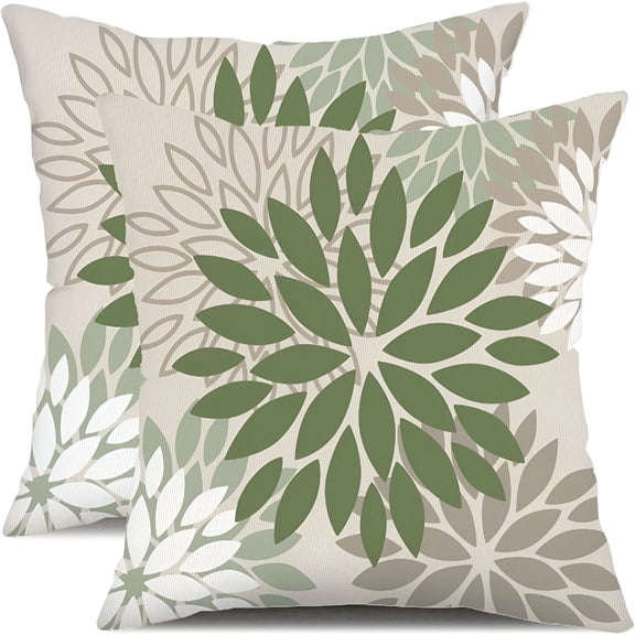 ARLAJO 2026 New Army Green Pillow Covers 18X18" Set of 2 Flower White Gray Elegant Colored Throw Pillows Outdoor Waterproof Decor for Patio Furniture Garden Living Room Sofa Polyester Pillow Covers