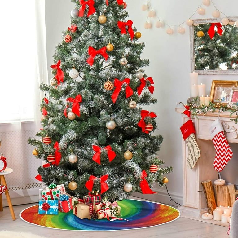 FMSHPON Rainbow Vortex Oil Painting Xmas Christmas Tree Skirt Stand Mat for Holiday Party Decoration Indoor Outdoor 48 inches Walmart
