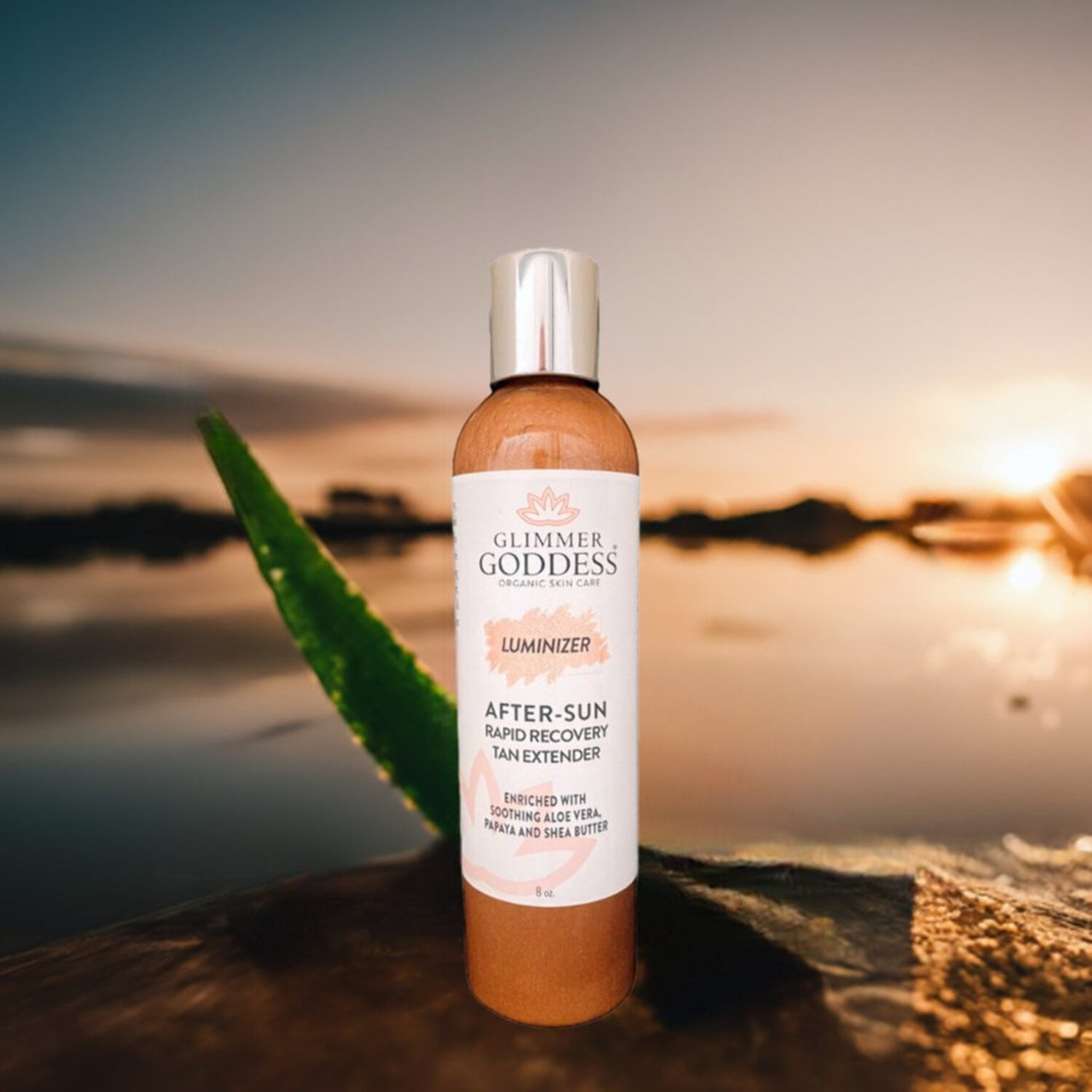 Glimmer Goddess Organic After Sun Shimmer Lotion - Enriched with Aloe Vera, Pineapple, Shea Butter and Papaya