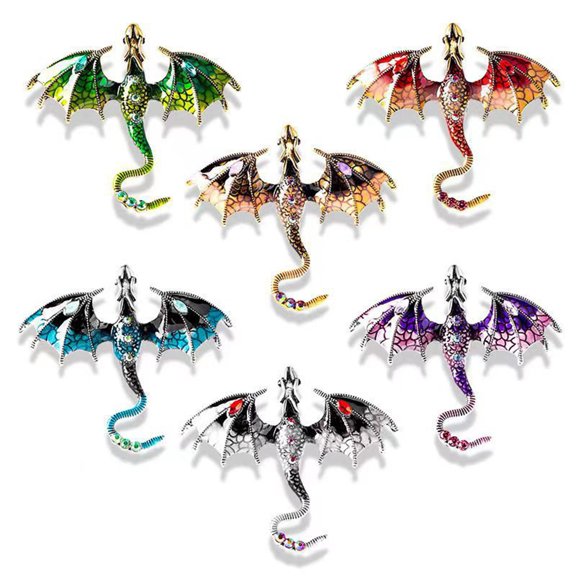Tnobhg Vintage Oil-dripping Flying Dragon Brooch Rhinestone Cartoon Enamel Animal Shape Men Women Clothing Hat Bag Lapel Pin Fashion Jewelry Gift