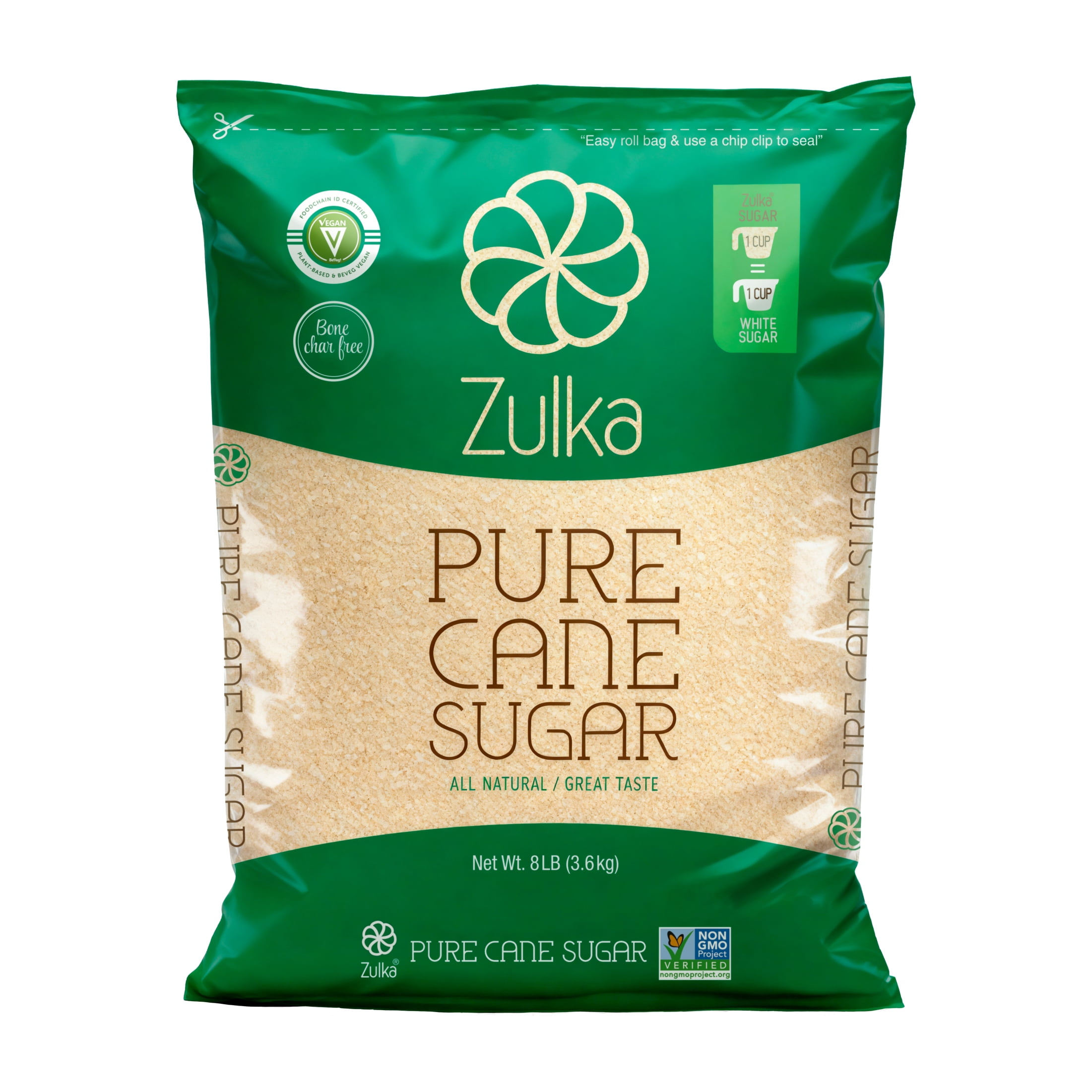 Zulka Pure Cane Sugar, 8 lb, Vegan & Plant Based and Non GMO