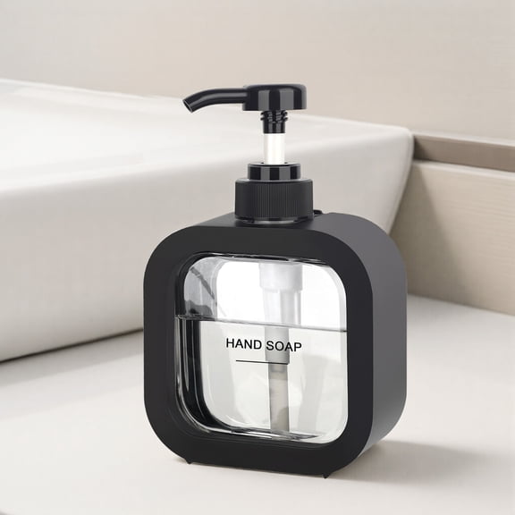 Hand & Dish Soap Dispenser - Modern Plastic Pump with Labels - Black