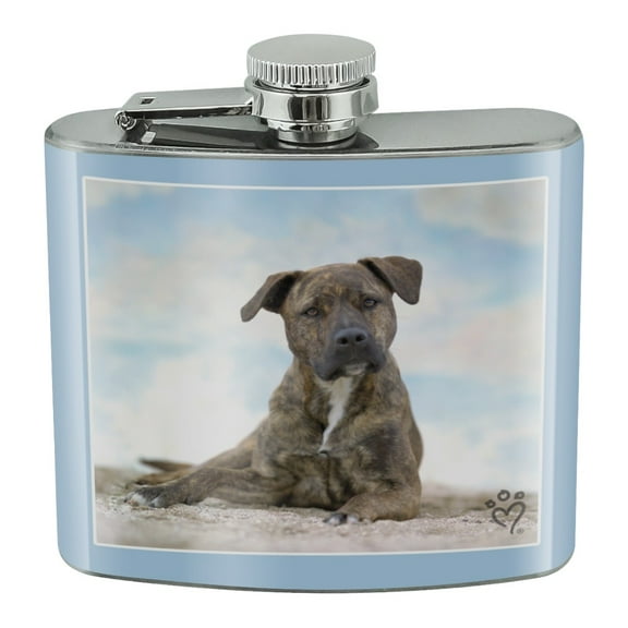 Staffy Staffordshire Bull Terrier Dog Sandy Beach Stainless Steel 5oz Hip Drink Kidney Flask