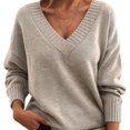 thumbnail image 1 of Pull Femme Ample et à la Mode Col en V Pull Décontracté Polyvalent Tricoté Sexy, 1 of 1