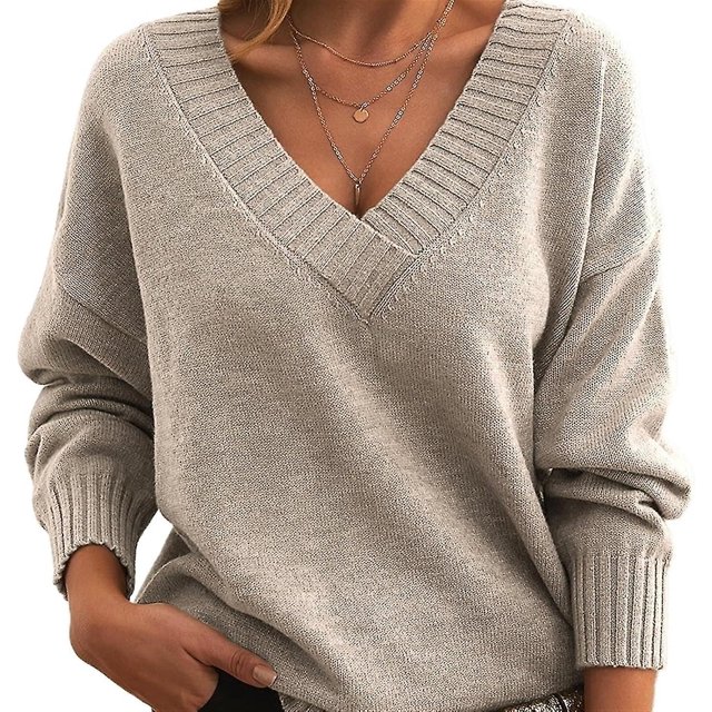 Pull Femme Ample et à la Mode Col en V Pull Décontracté Polyvalent Tricoté Sexy