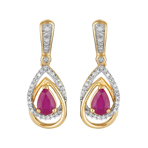 10k Gold Garnet & 1/8 Carat T.W. Diamond Oval Stud Earrings