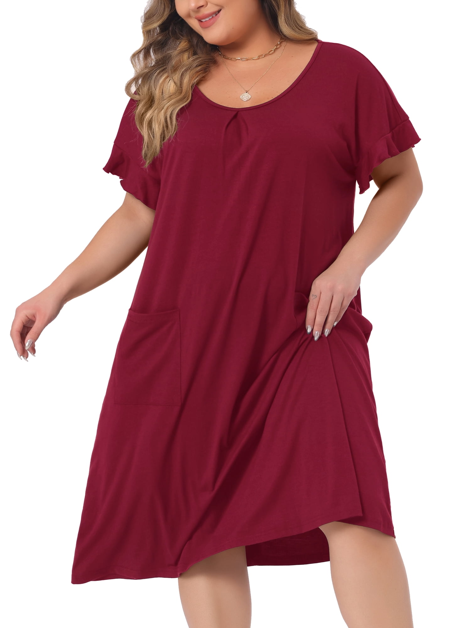 DARING DIVA Women's Plus Nightgown Short Sleeve Round Neck Soft Nightshirt 2X Wine Red