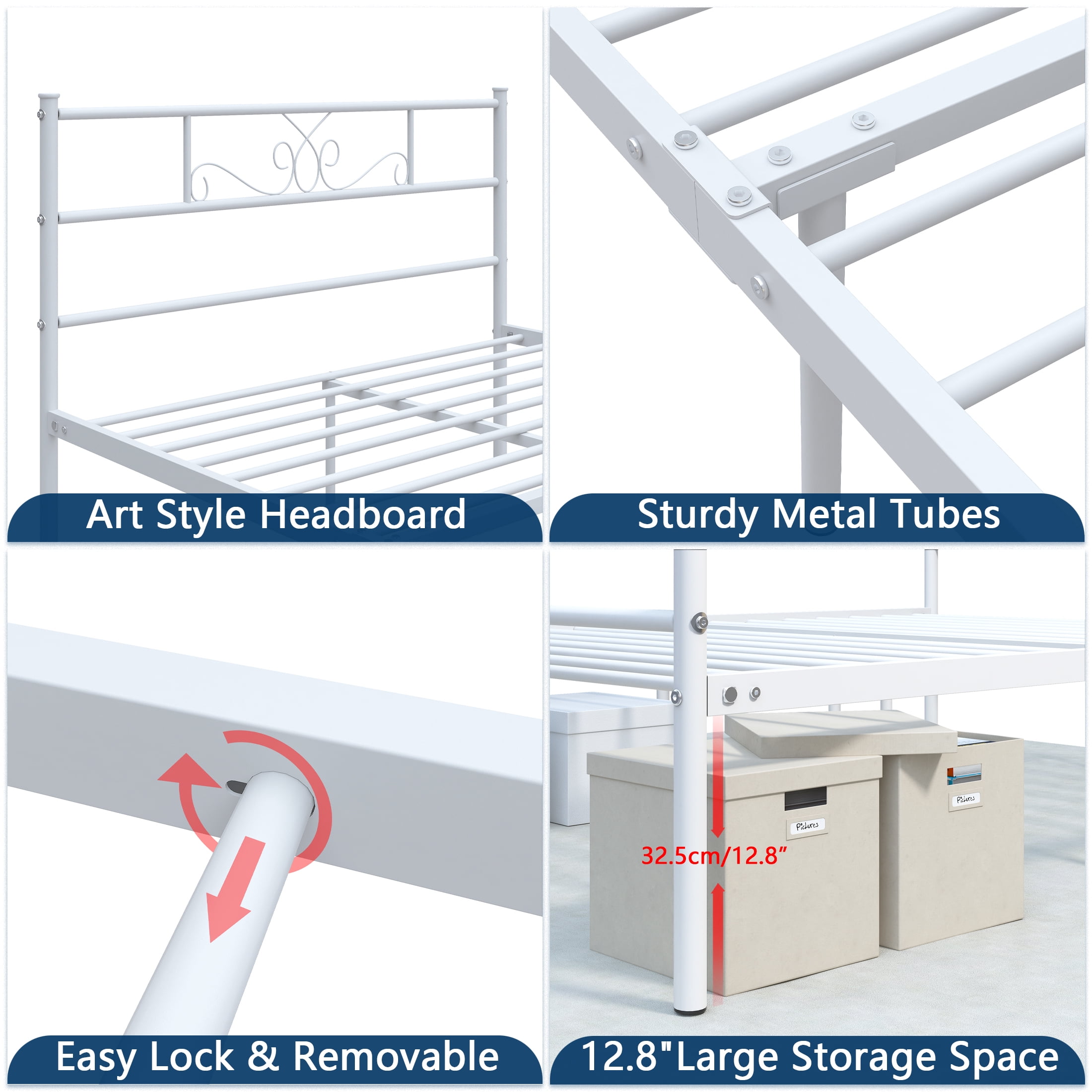 Yoneston Easy Set-Up Metal Bed Frame Platform No Box Spring with Headboard and Footboard, Twin, White