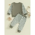 thumbnail image 4 of Suealasg Toddler Baby Boys Fall Tracksuit Outfits Clothes 6M 1T 2T 3T Kids Boys Letter Print Crew Neck Checkerboard Long Sleeve Sweatshirts and Long Pants 2PCS Casual Autumn Clothing for Children Boys, 4 of 8