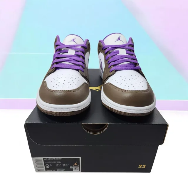 Ni - ke Air Jordan 1 Low "Purple Mocha" Palomino Wild Berry White 553558-215 Men's Size