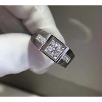 Men's 1.30Ct Lab Created Diamond Wedding Band Pinky Ring 14K White Gold Plated