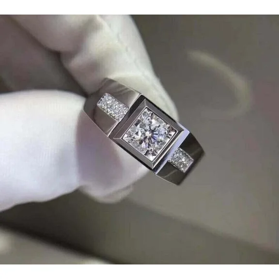 Men's 1.30Ct Lab Created Diamond Wedding Band Pinky Ring 14K White Gold Plated