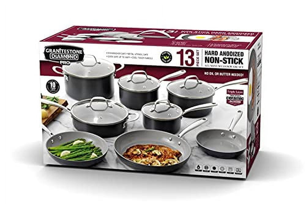  Granitestone Nonstick Cookware Set 13 Piece Nonstick Pots and Pans  Set with Triple Layer Diamond Coating, 100% PFOA Free, Stay Cool Touch  Handles, Metal Utensil Safe, Oven & Dishwasher Safe 