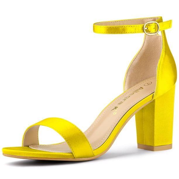 Sandalias Tacones Chunky Allegra K Correa Tobillo Punta Abierta Amarillo 36