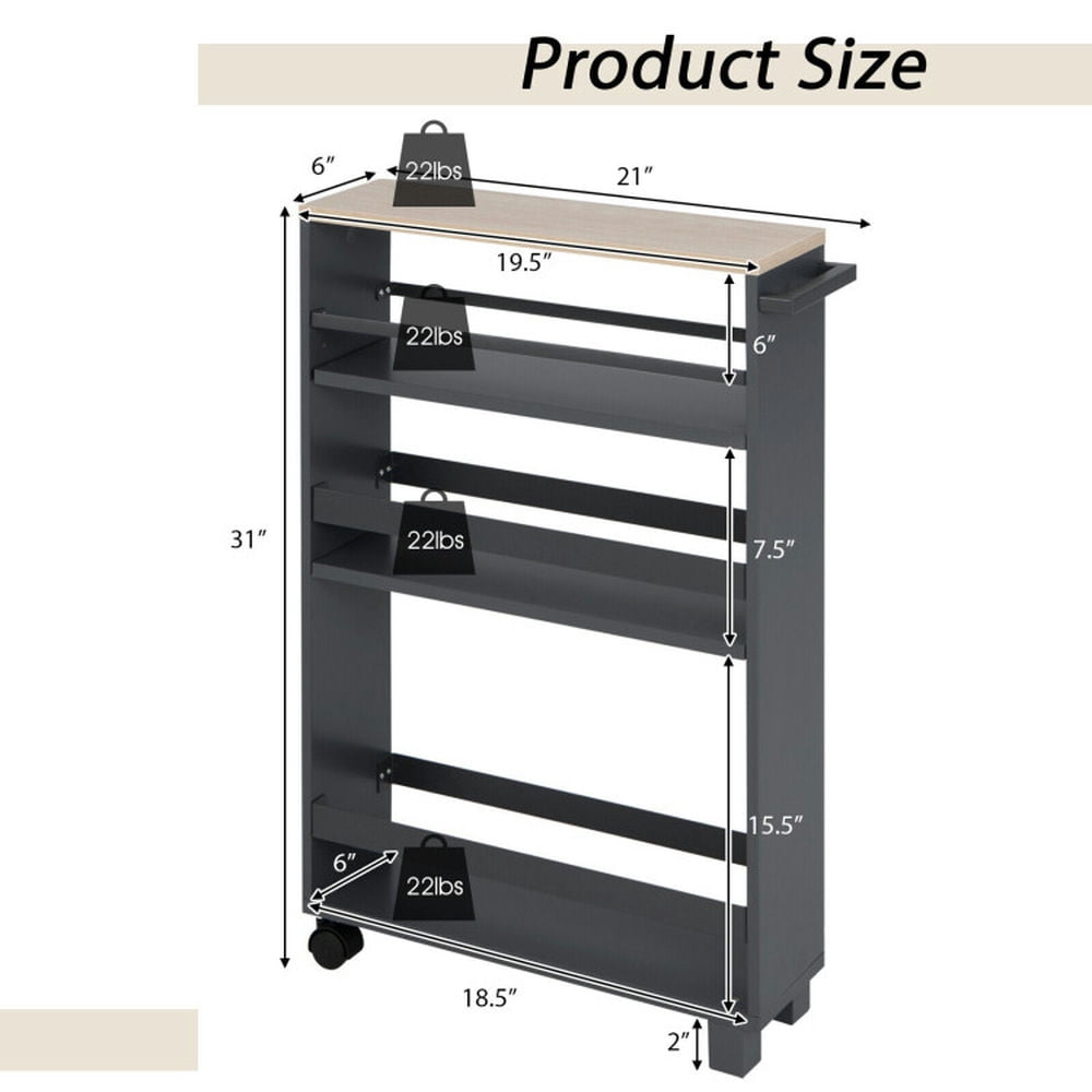 Finihen Rolling Cart, Kitchen Island Cart, 4-Tier Slim Storage Kitchen Cart with Adjustable Shelves, for Kitchen, Dining Room, Gray Finihen Rolling Cart, Kitchen Island Cart, 4-Tier Slim Storage Kitchen Cart with Adjustable Shelves, for Kitchen, Dining Room, Gray