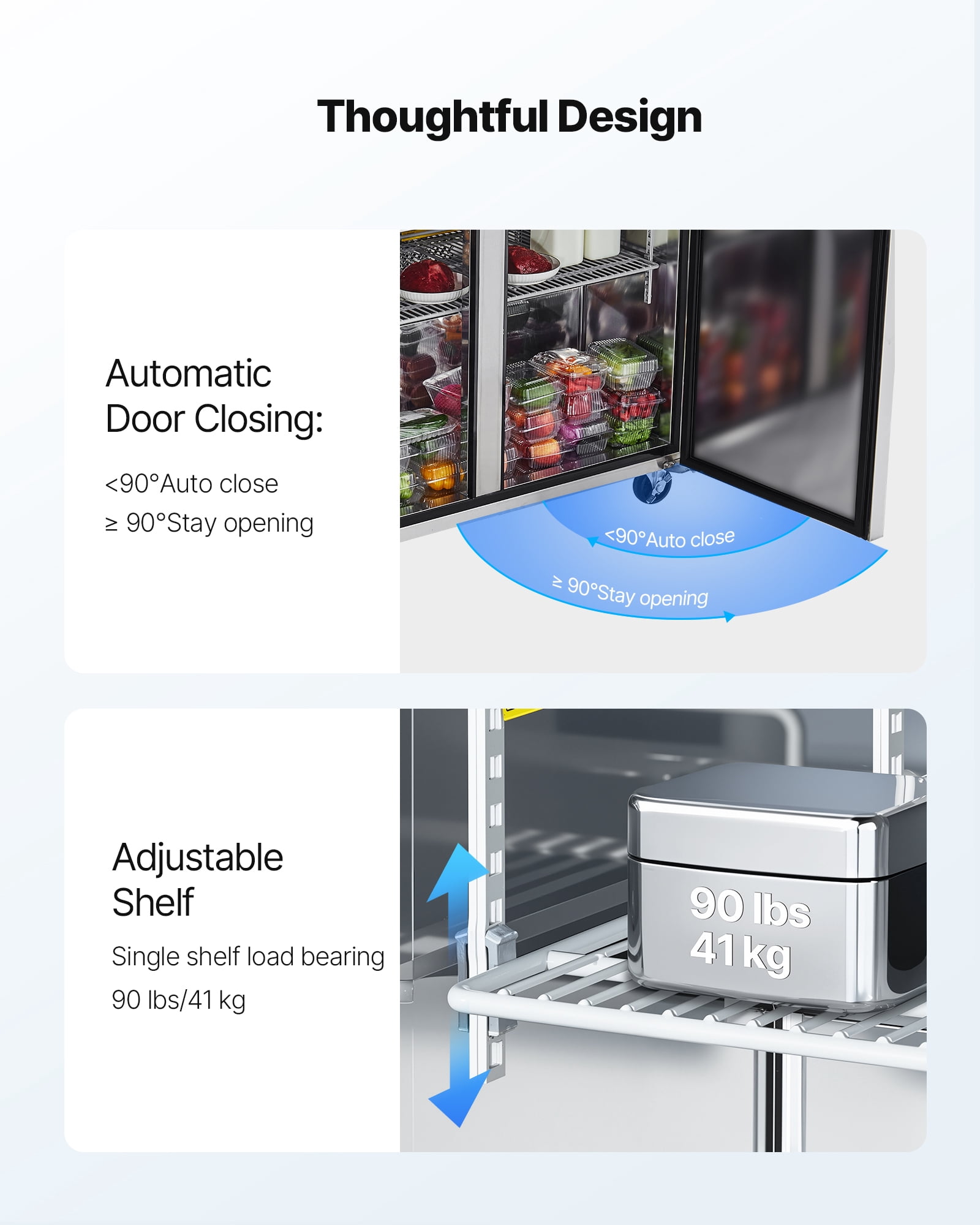 VEVOR 48"W Commercial Refrigerator, 12.5 Cu. Ft Sandwich Prep Refrigerated Table,Mega Top Food Prep Fridge with 18 Pans and Cutting Board,Stainless Steel Salad Prep Cooler for Restaurant,Food Truck