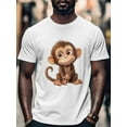 thumbnail image 4 of Cute Monkey Men's T Shirts Funny Animal T-Shirt for Men Crew Neck Tees Cotton Tops, White, 2XL, 4 of 7