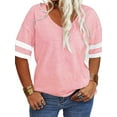 thumbnail image 2 of Langwyqu Plus Size Women V-Neck Short Sleeve Striped T Shirt, 2 of 5