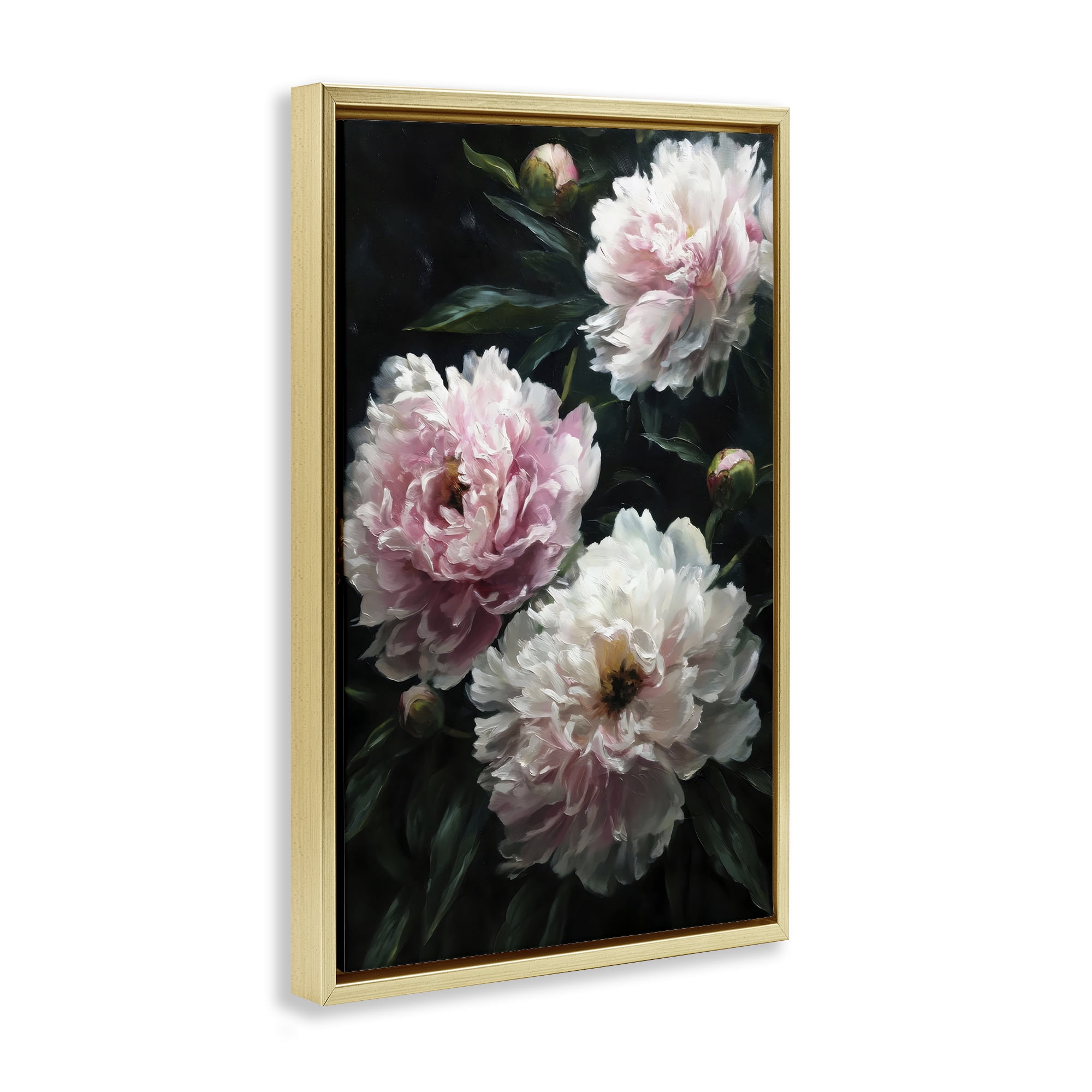 Stupell Industries Soft Pink Peony Garden Gold Framed Floater Canvas Wall Art, design by Petal Prints Design