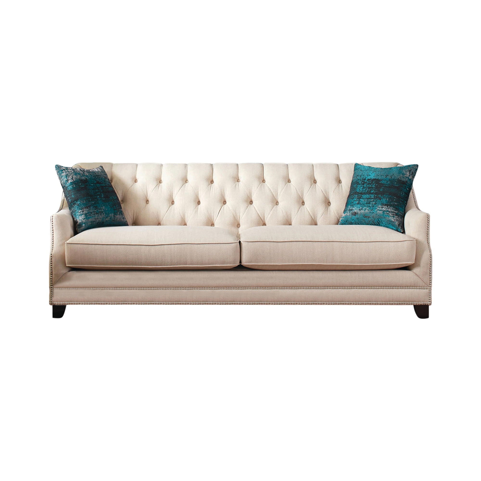 Fabric Upholstered Sofa with Button Tufted Back and Nailhead Trim