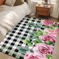 thumbnail image 4 of Spring Pink Roses Area Rugs 3'x5', Washable Small Throw Rugs for Living Room Bedroom, Pastoral Eucalyptus Black White Plaid Indoor Outdoor Rug Non-Slip Low Pile Carpet Runner Reversible Floor Mats, 4 of 8