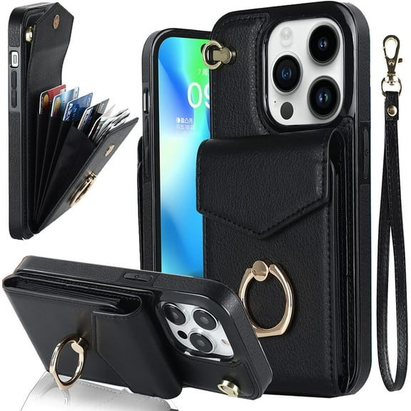 Compatible iPhone 14 Pro Max Phone Case Wallet with Card Holder,4 Card Slot Shockproof PU Leather Phone Case for iPhone 14 Pro Max Wallet Case with Stand,iPhone 14 Pro Max Case for Women Black
