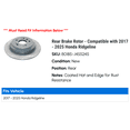 thumbnail image 2 of Rear Brake Rotor - Compatible with 2017 - 2025 Honda Ridgeline 2018 2019 2020 2021 2022 2023 2024, 2 of 2