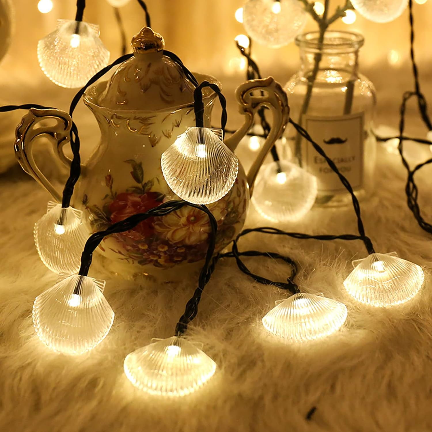Solar Seashell String Lights 16.4FT 30LED Waterproof 8 Modes Sea Shell String Lights Ocean Theme Lights for Covered Outdoor Camping Wedding Birthday Party