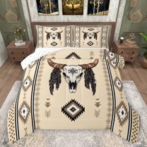 jejeloiu Vintage Aztec Geometric Bedding Comforter Set,Rustic Bull Skull Twin Comforter Sets,Retro Rhombus Triangle Bedding Set For Men Women,Breathable Home Decor Reversible,2 Pieces