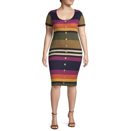 Derek Heart Juniors' Plus Size Retro Ribbed Scoop Neck Midi Dress
