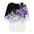 thumbnail image 4 of Yteetum 3/4 Length Sleeve Womens Tops Summer V Neck Floral Printed 3/4 Sleeve Shirts Casual Loose Lightweight Comfy T Shirts, 4 of 7