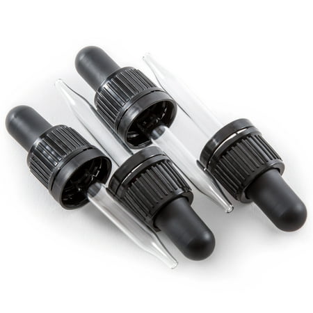 Plant Therapy Glass Droppers, 4 Pack | Use With 10 mL Essential Oil Bottle | Black Bulb Polypropylene Plastic Cap