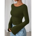 thumbnail image 3 of Women’s Long Sleeve Boat Neck Flared Cuff Slim Fit Ribbed Knit Top – Elegant Ruched Pullover Blouse for Casual or Party Wear Fashion Clothing for Women, 3 of 4