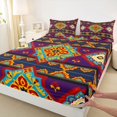 thumbnail image 5 of Manfei Vintage Floral Bed Sheets, Retro Aztec Fuul Size Sheets, Purple and Yellow, Black Reversible 4-Piece1 Flat Sheet + 1 Fitted Sheet + 2 Pillowcases, 5 of 6