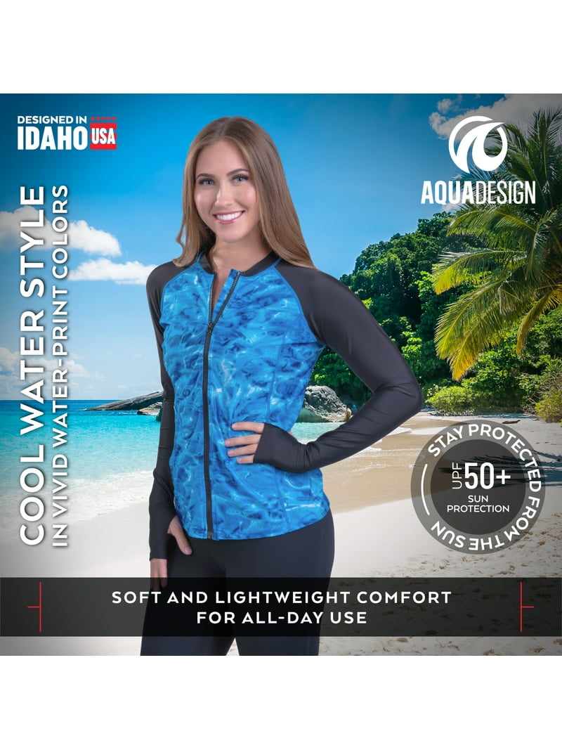 Aqua Design Womens Full Zip Long Sleeve Rash Guard: Front Zipper