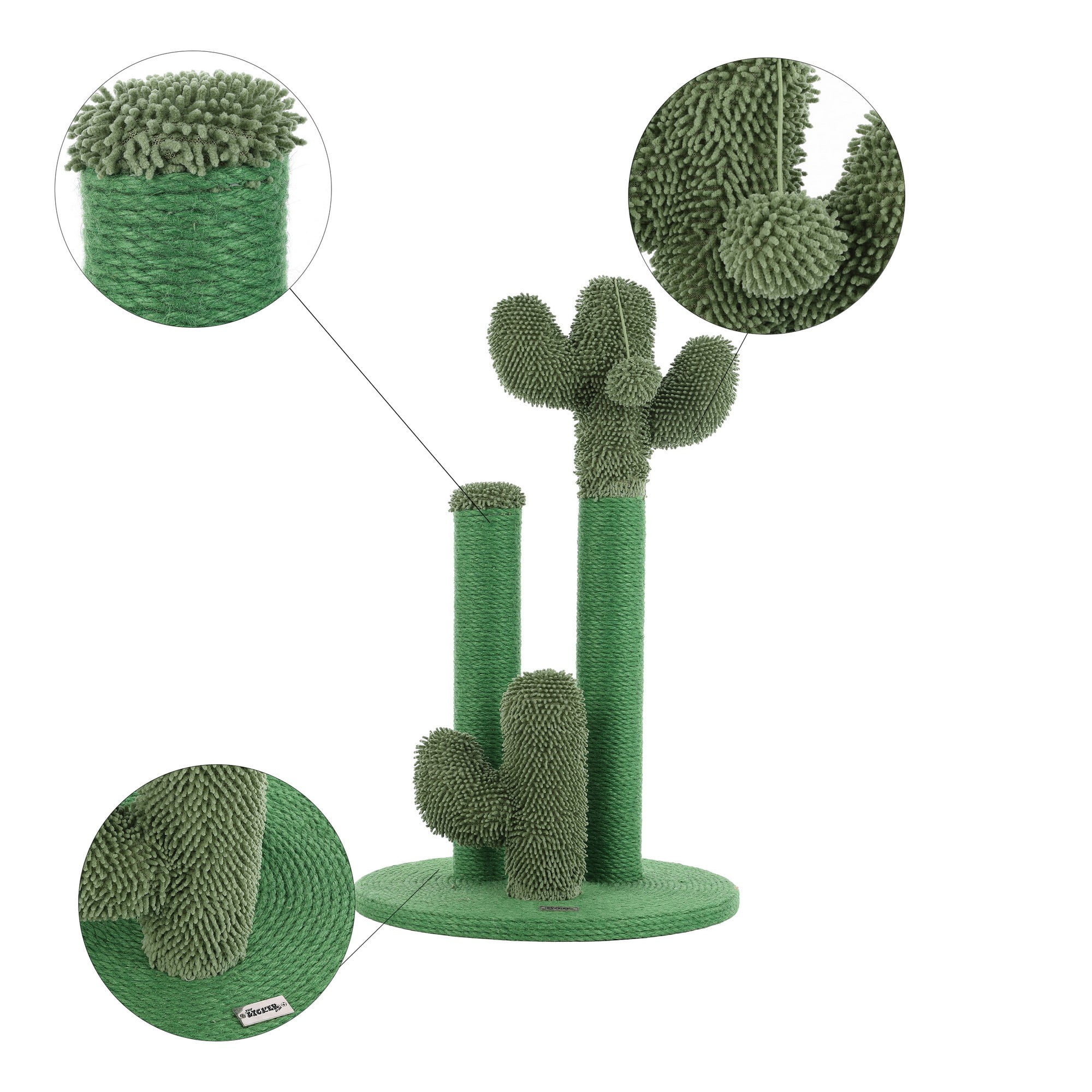 THE LICKER STORE Marfa 25.25" Modern Jute Triple-Cactus Cat Scratching Post with Fuzzy Toy, Green, CTR1009A