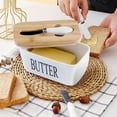 thumbnail image 6 of Butter Dish with Bamboo Lid for Countertop,Stainless Steel Butter Knife and Silicone Sealing Butter Dishes,Ceramic Butter Dishes with Covers,White, 6 of 11