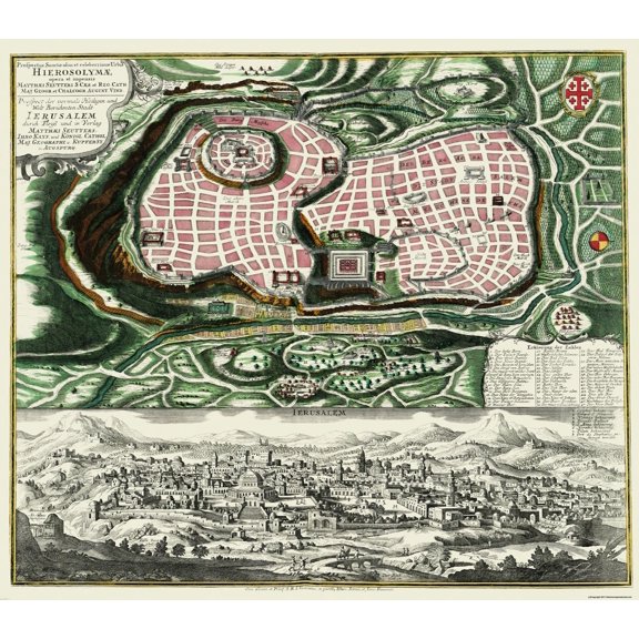 Historic Map - Jerusalem Israel Holy City - Braun 1735 - 26.19 x 23 - Vintage Wall Art
