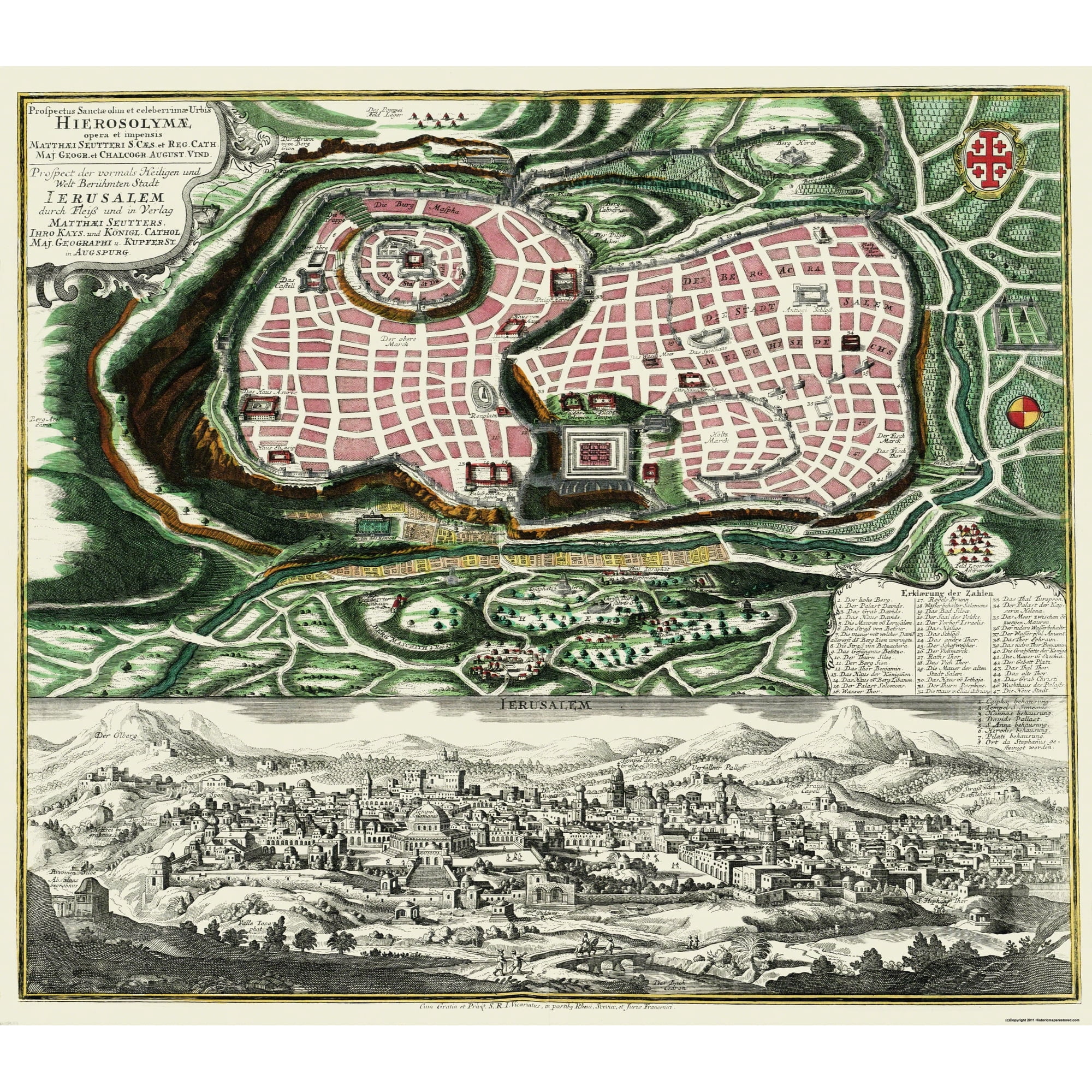 Historic Map - Jerusalem Israel Holy City - Braun 1735 - Vintage Wall Art