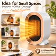 thumbnail image 2 of Space Heater 1200W Portable PTC Ceramic Electric Heater, Quiet Desk Heater with Tip-Over & Overheat Protection, Office Bedroom, White, 2 of 8