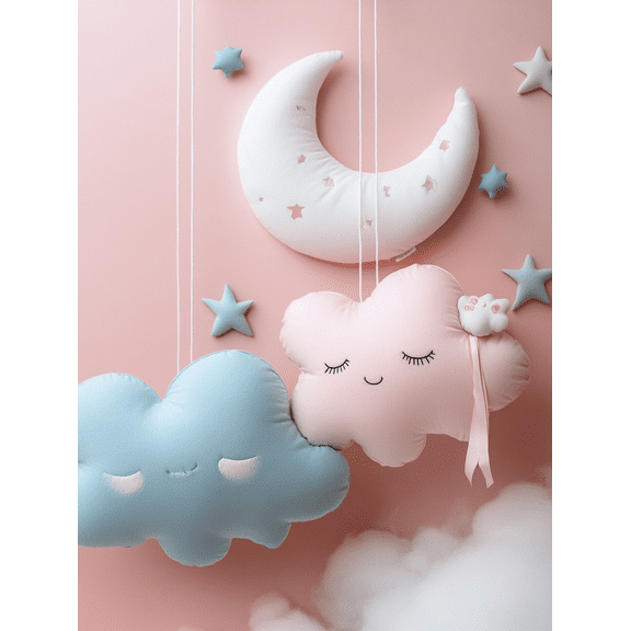Cute Cloud and Moon Wall Art Canvas Painting Perfect for Bedroom Living Room Nursery Girl's Room and Playroom Decoration.