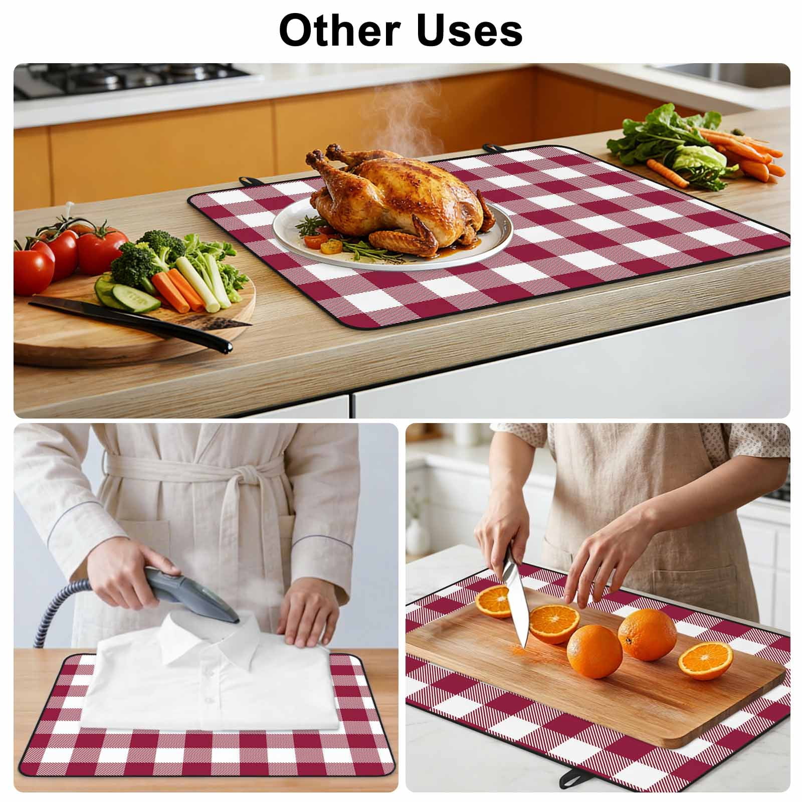 Plaid Red, Stove Top Cover for Electric Stove, Heat-proof & Non Slip Glass Top Stove Cover Protector, Abstract Minimalistic Geometric Lattice Kitchen Flat Cooktop Rubber Mat 31x24 Inches