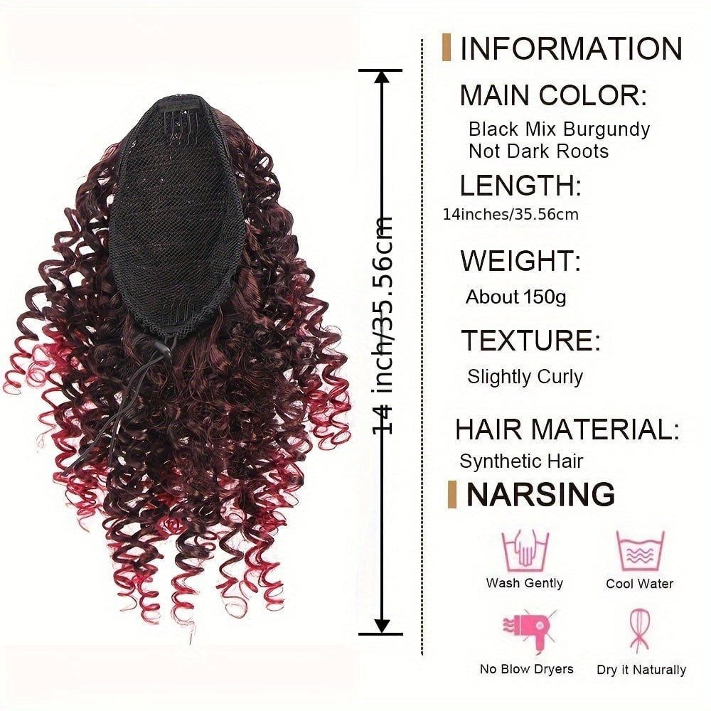 Afro Puff Drawstring Ponytail Clip In Hair Extensions 14 Inch Kinky Curly Synthetic Ponytail Hairpiece For Women